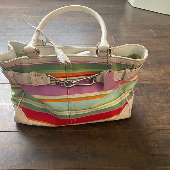 Coach Hampton Multi Colour Canvas striped Satchel - Picture 15 of 15